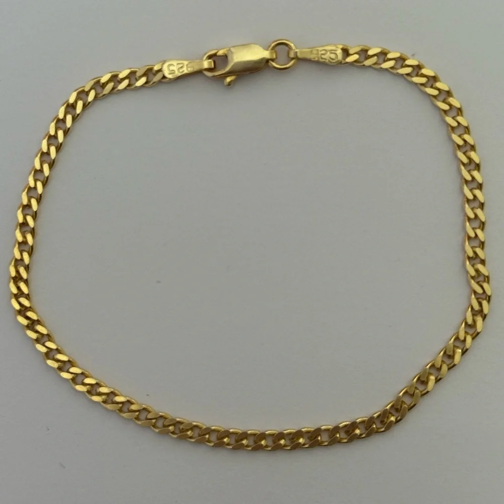 925 Silver 7.75” 3mm bracelet cuban chain 18k yellow gold plated Unisex